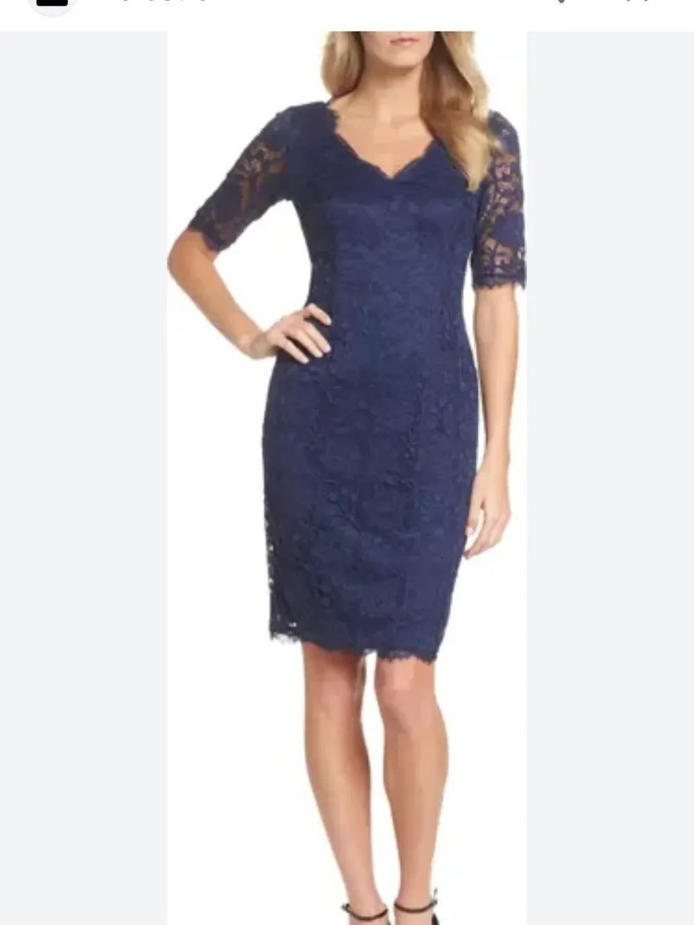 Adrianna Papell Navy Floral Lace Midi Dress Size 16